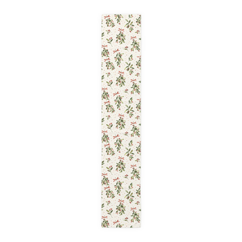 16 x 90 inch watercolour Christmas mistletoe table runner