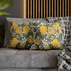 Mediterranean Lemon Faux Suede Cushion | Citrus Botanical Decorative Throw Pillow | Coastal Home Décor