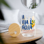 Eco-friendly 16oz glass cup with optional straw and uplifting “Life is Beautiful” design