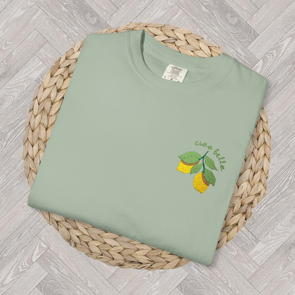 Embroidered Lemon Shirt | Ciao Bella Summer Vibes Shirt | Trendy Citrus Apparel | Cute Gift for Her | Aesthetic Fruit Design