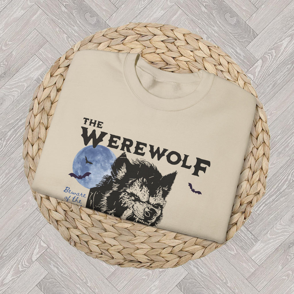 Werewolf graphic crewneck sweatshirt with vintage Halloween design for horror fans
