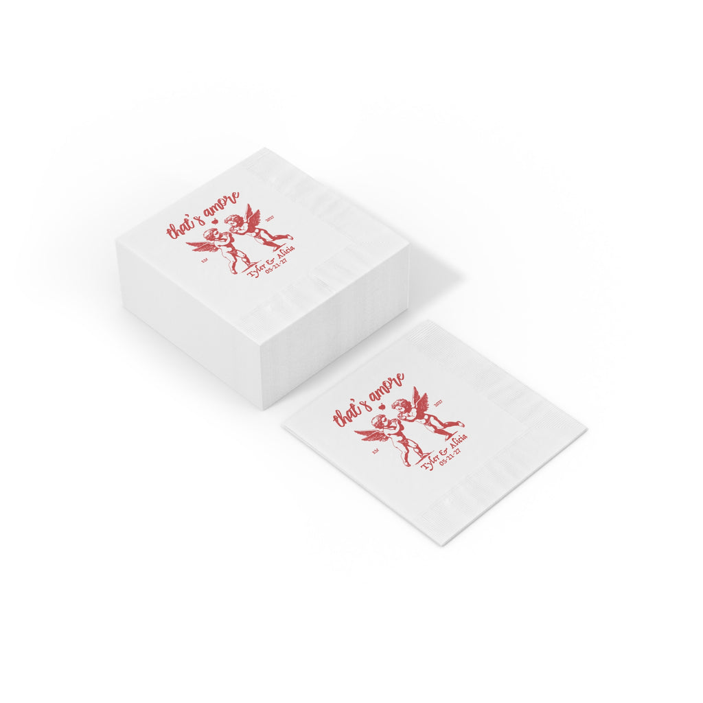 That's Amore Personalized Wedding Napkins | Custom Italian Wedding Napkins | Cherub Cocktail Napkins | Pizza Bar Wedding Decor | Custom Name & Date Napkins