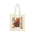 Double-sided Mediterranean cat tote bag inspired by Matisse artwork with olive leaves, citrus accents, and terracotta details.