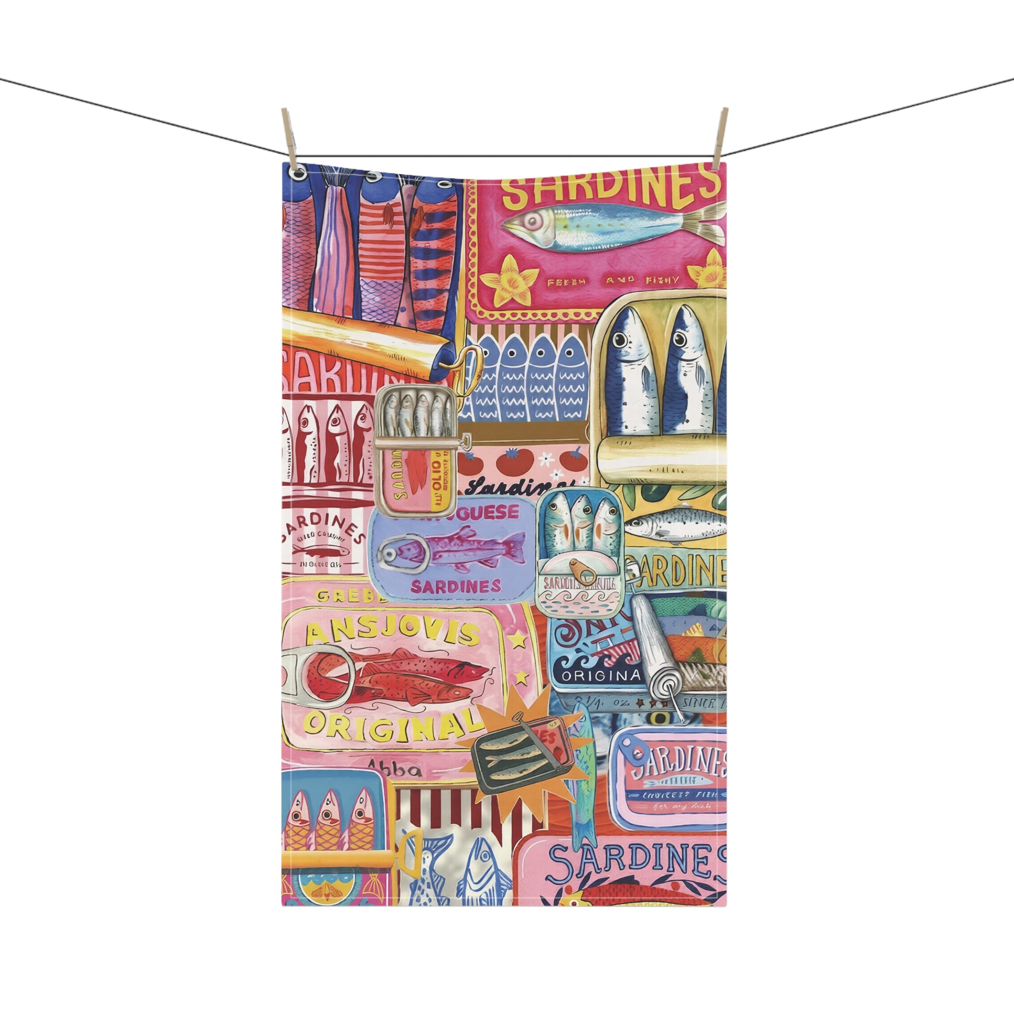 Sardines Tea Towel – 100% Cotton Twill Mediterranean Kitchen Linen | Vintage Sardine Can Design