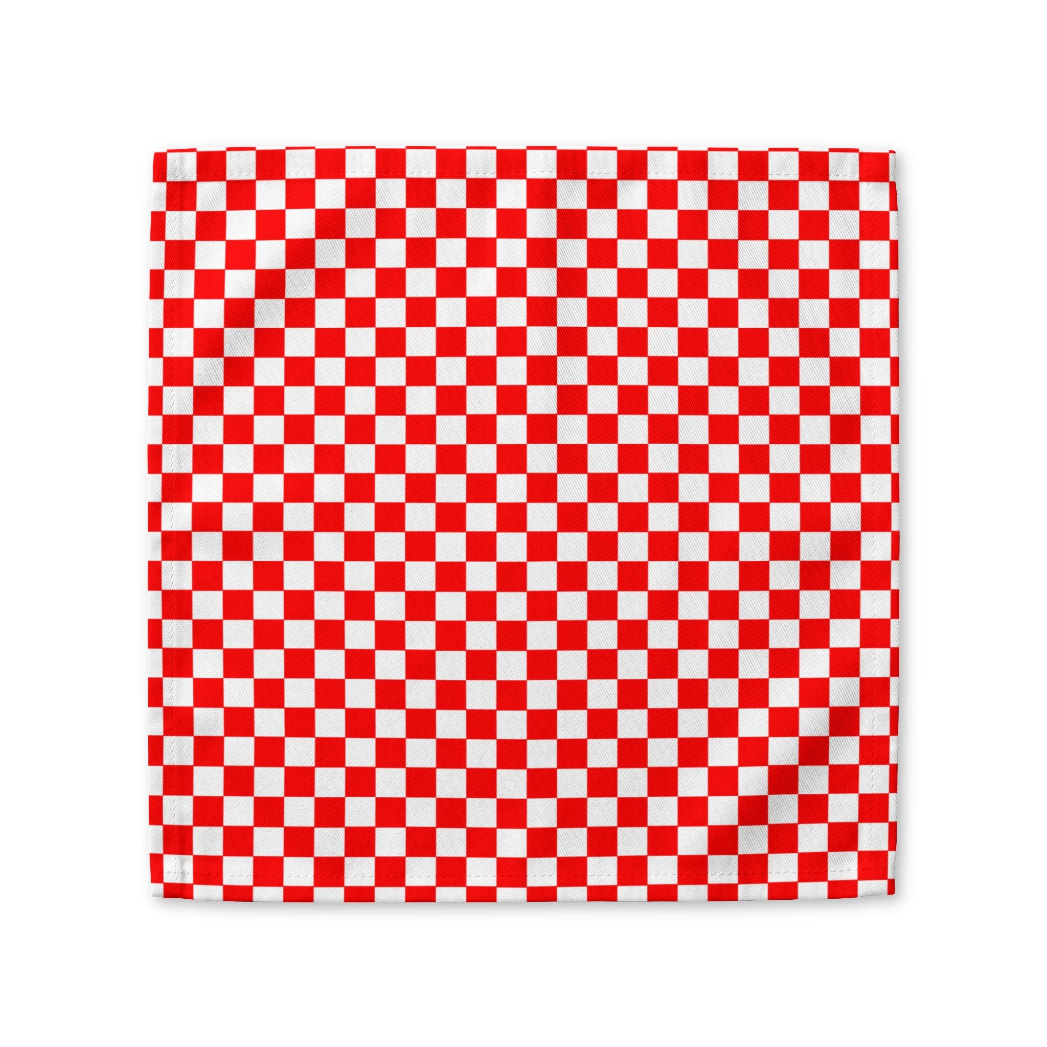 Red and white gingham cotton napkin available in 10x10 inch and 22x22 inch sizes for restaurants and home dining