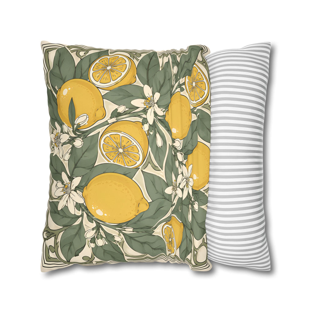 Mediterranean Lemon Faux Suede Cushion | Citrus Botanical Decorative Throw Pillow | Coastal Home Décor