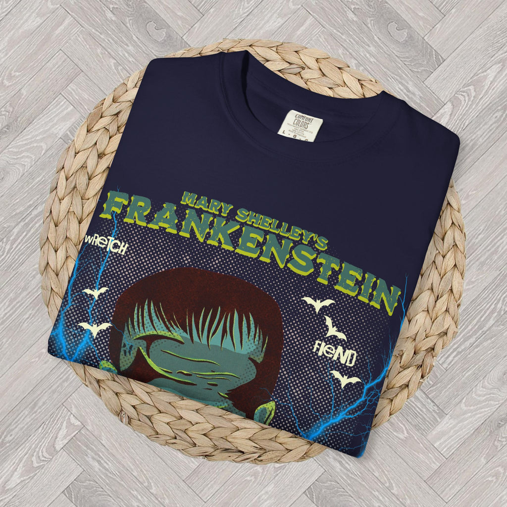 True Blue: True Blue Frankenstein gothic horror tee with vintage-inspired graphic artwork and classic literature design