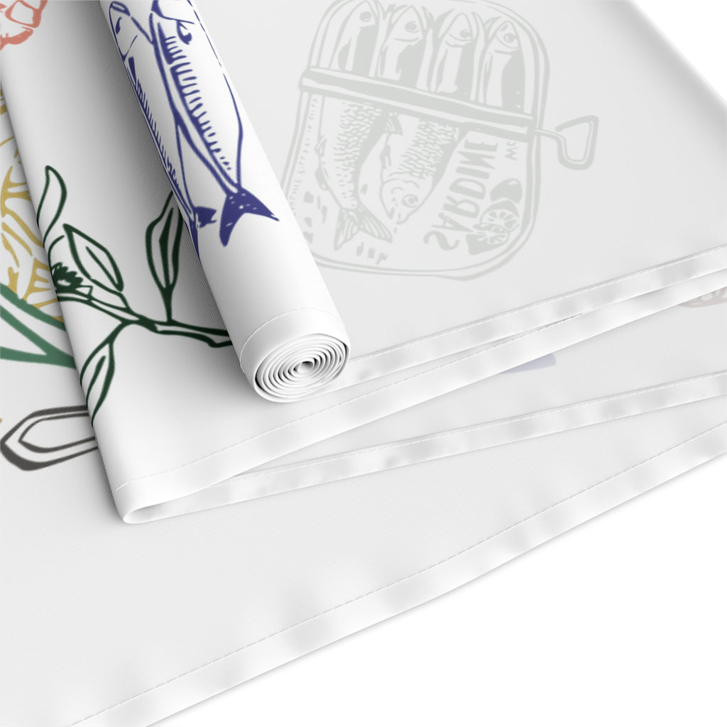 Mediterranean farmhouse table runner perfect for kitchen décor, dining room styling, and housewarming gifts.