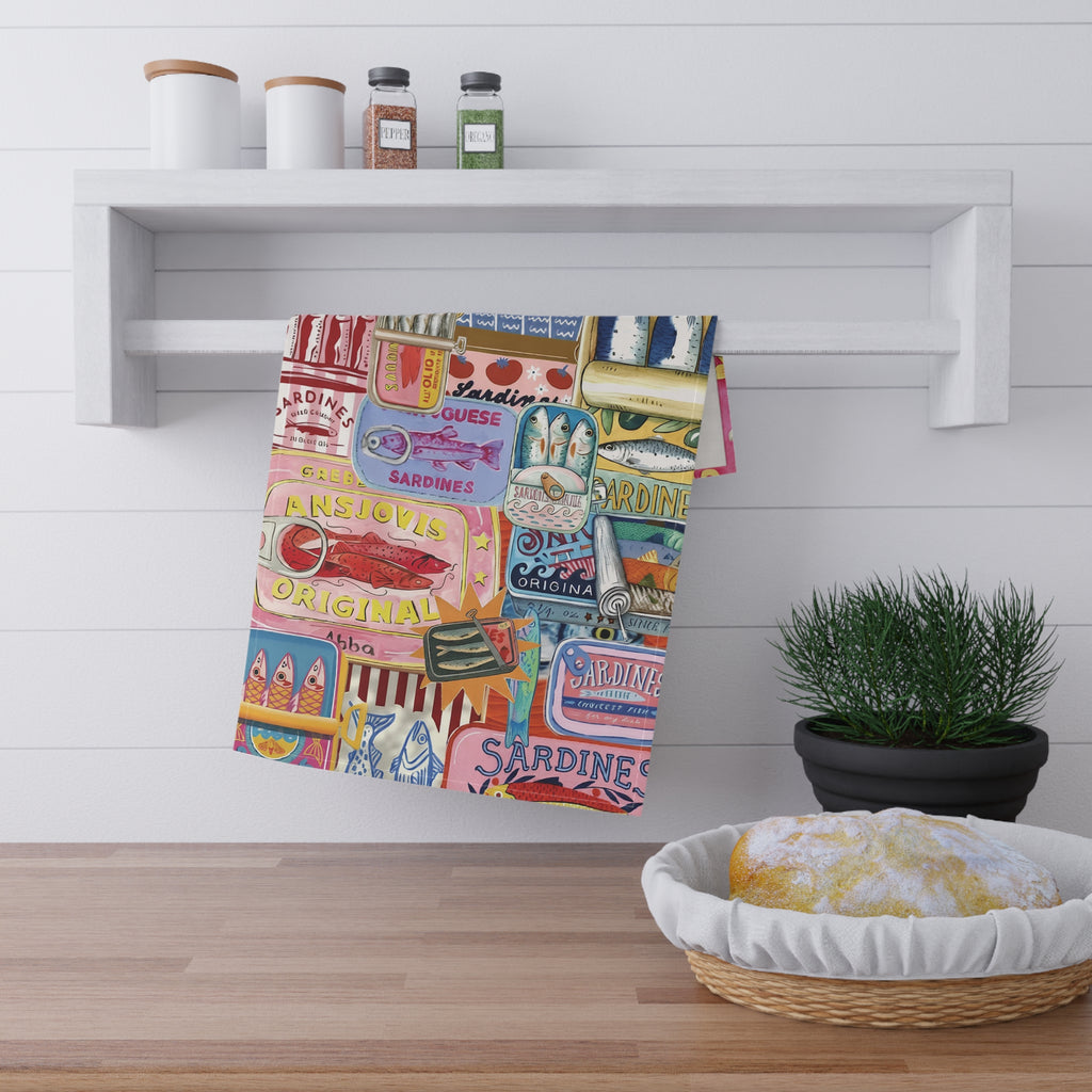 Sardine Can Design Tea Towel | Bright and Fun Mediterranean Kitchen Linen