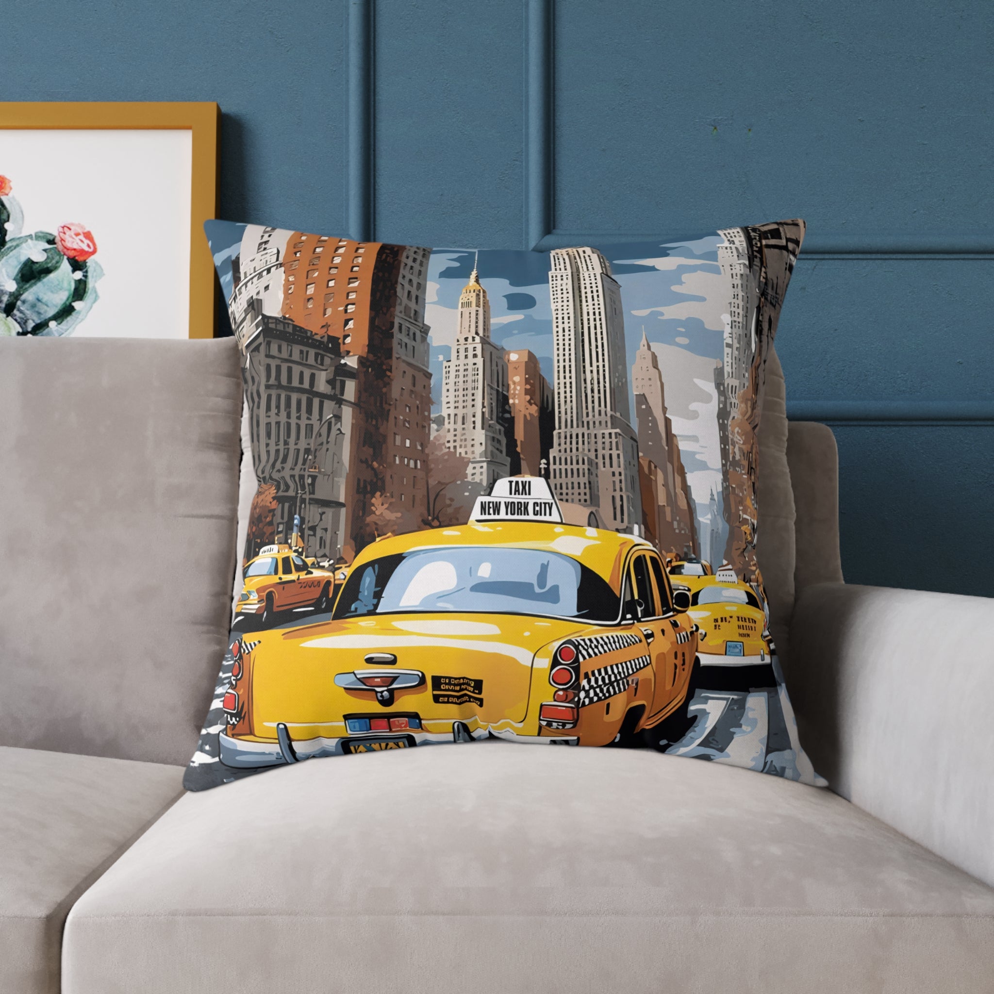 New York City Taxi Pillowcase – 18"x18", 20"x20", 24"x24", 26"x26", 100% Polyester Canvas, Double-Sided Print