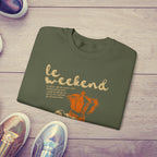 Le Weekend Sweatshirt, Cute French Coffee & Croissant Crewneck, Cozy Colorful Weekend Apparel for Coffee Lovers