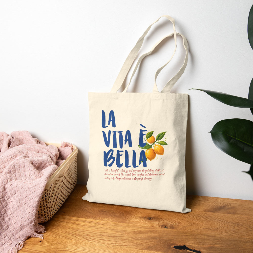 Stylish Mediterranean tote bag perfect for farmers markets, beach days, travel, and everyday shopping.