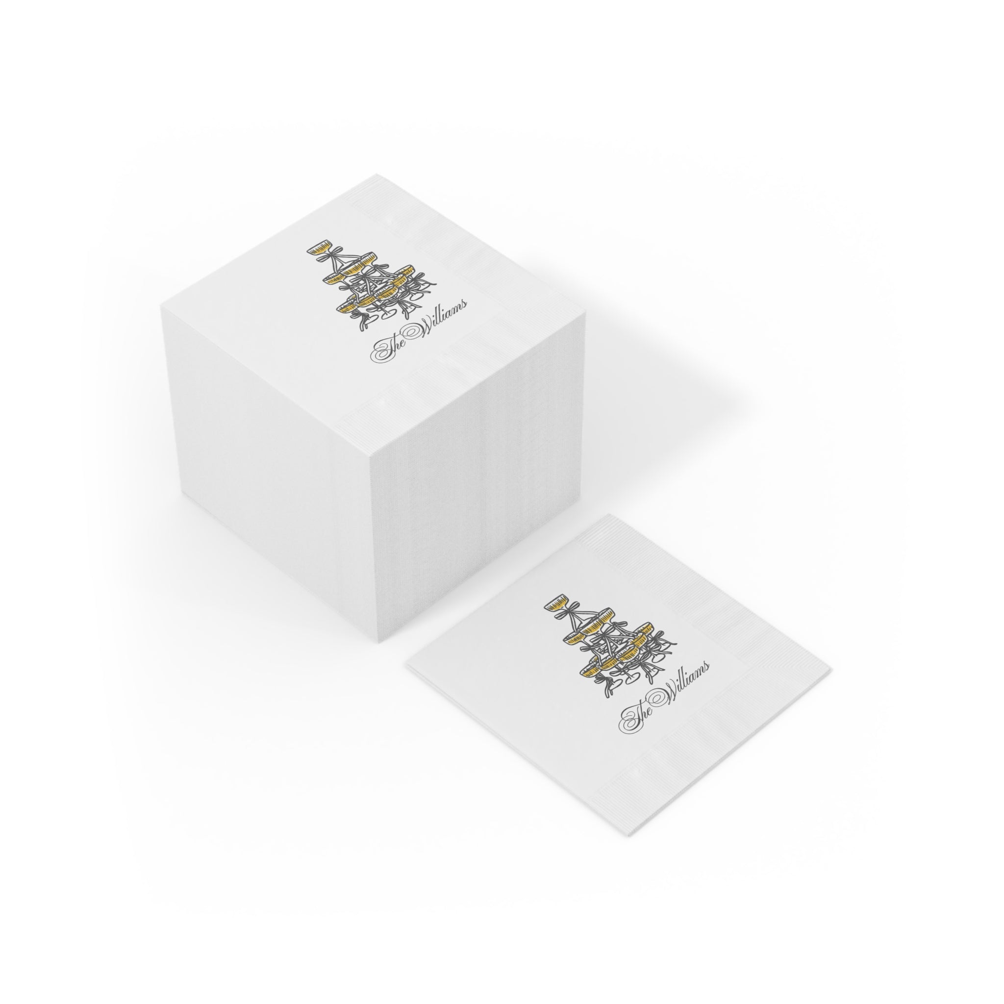 Custom Champagne Social Club paper napkin available in beverage and luncheon sizes for weddings, cocktail parties, and special celebrations.