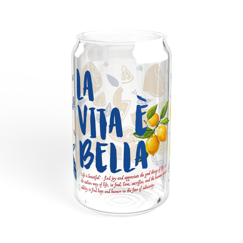 La Vita e Bella Glass Cup – Positive Affirmation Summer Lemon Drinkware, Optional Glass Straw, 16oz