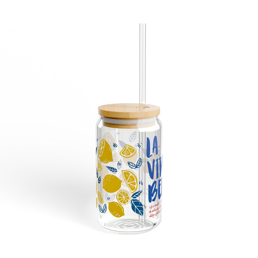 La Vita e Bella Glass Cup – Positive Affirmation Summer Lemon Drinkware, Optional Glass Straw, 16oz