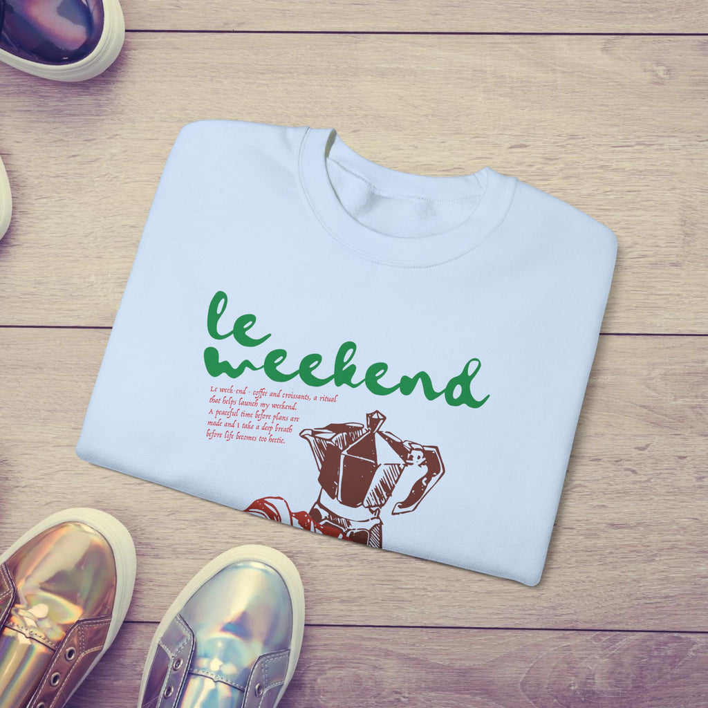 Le Weekend Sweatshirt, Cute French Coffee & Croissant Crewneck, Cozy Colorful Weekend Apparel for Coffee Lovers