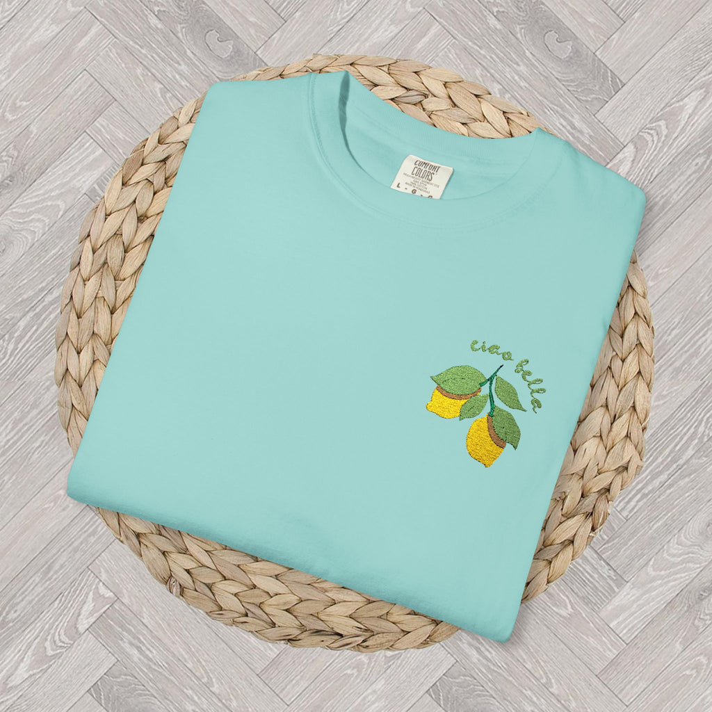 Embroidered Lemon Shirt | Ciao Bella Summer Vibes Shirt | Trendy Citrus Apparel | Cute Gift for Her | Aesthetic Fruit Design