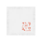 Close-up of a premium white coined-edge Italian Summer Party napkin with personalized names and celebration date.