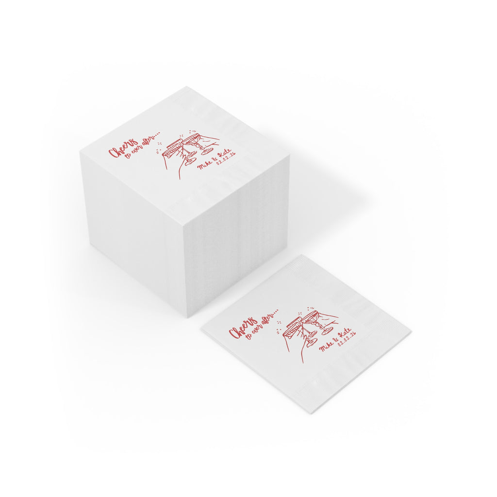 Custom Ever After wedding napkin with personalized couple's names and wedding date, creating a beautiful finishing touch for weddings and special events.