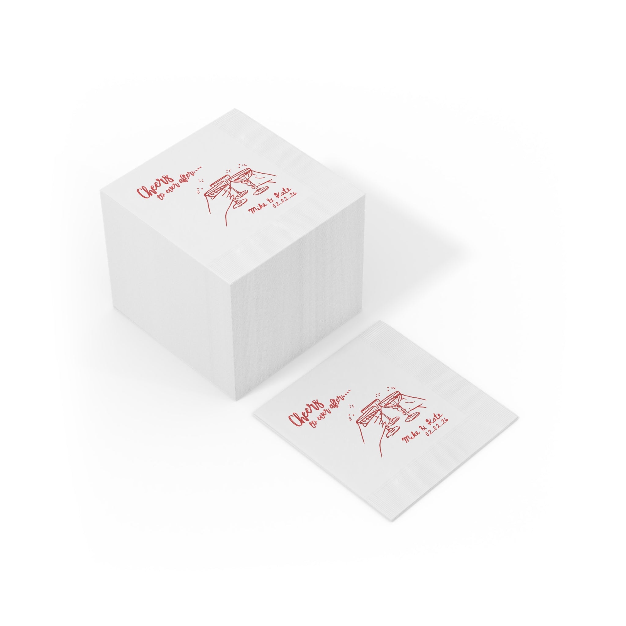 Custom Ever After wedding napkin with personalized couple's names and wedding date, creating a beautiful finishing touch for weddings and special events.