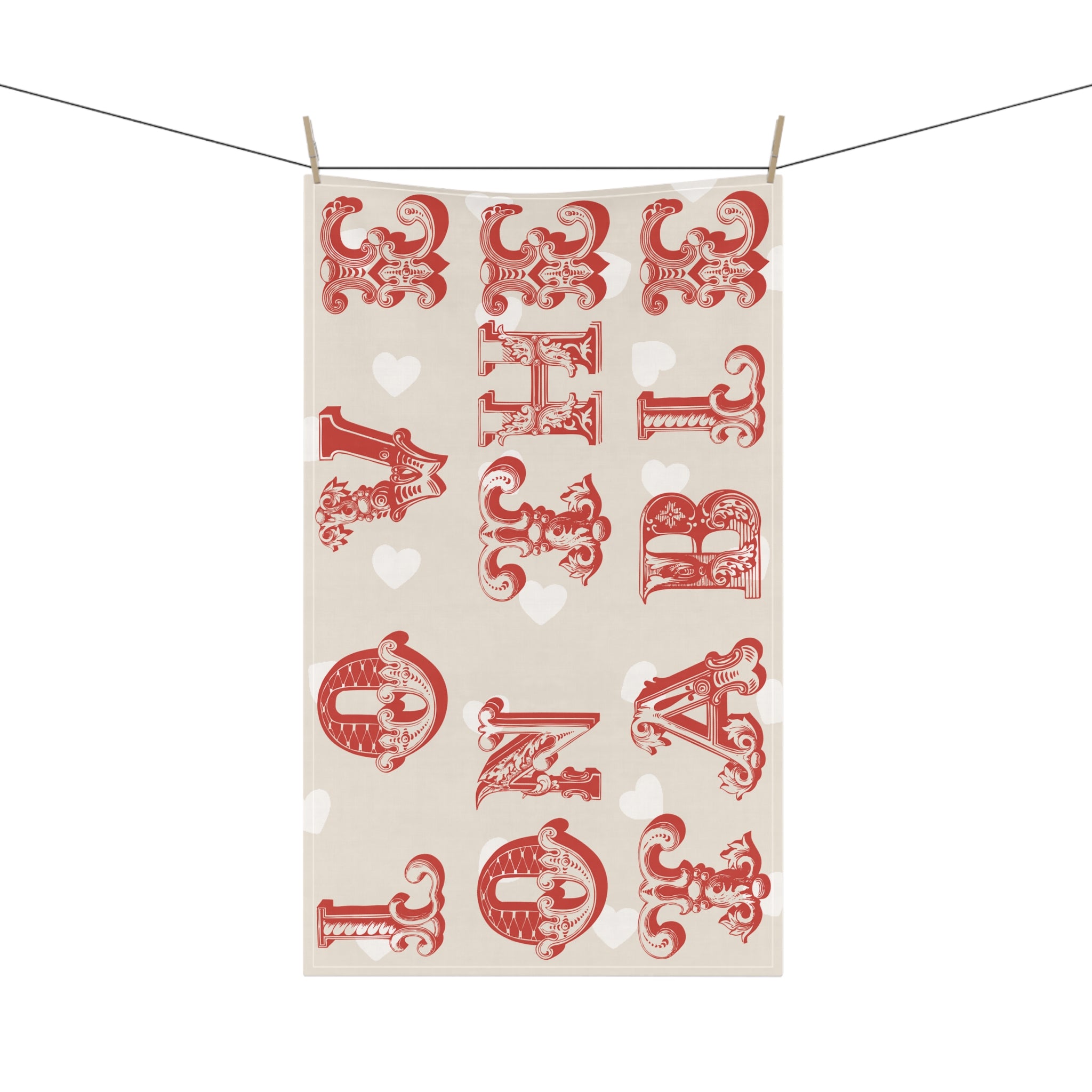 Love On The Table Tea Towel – Vintage Typography Kitchen Linen