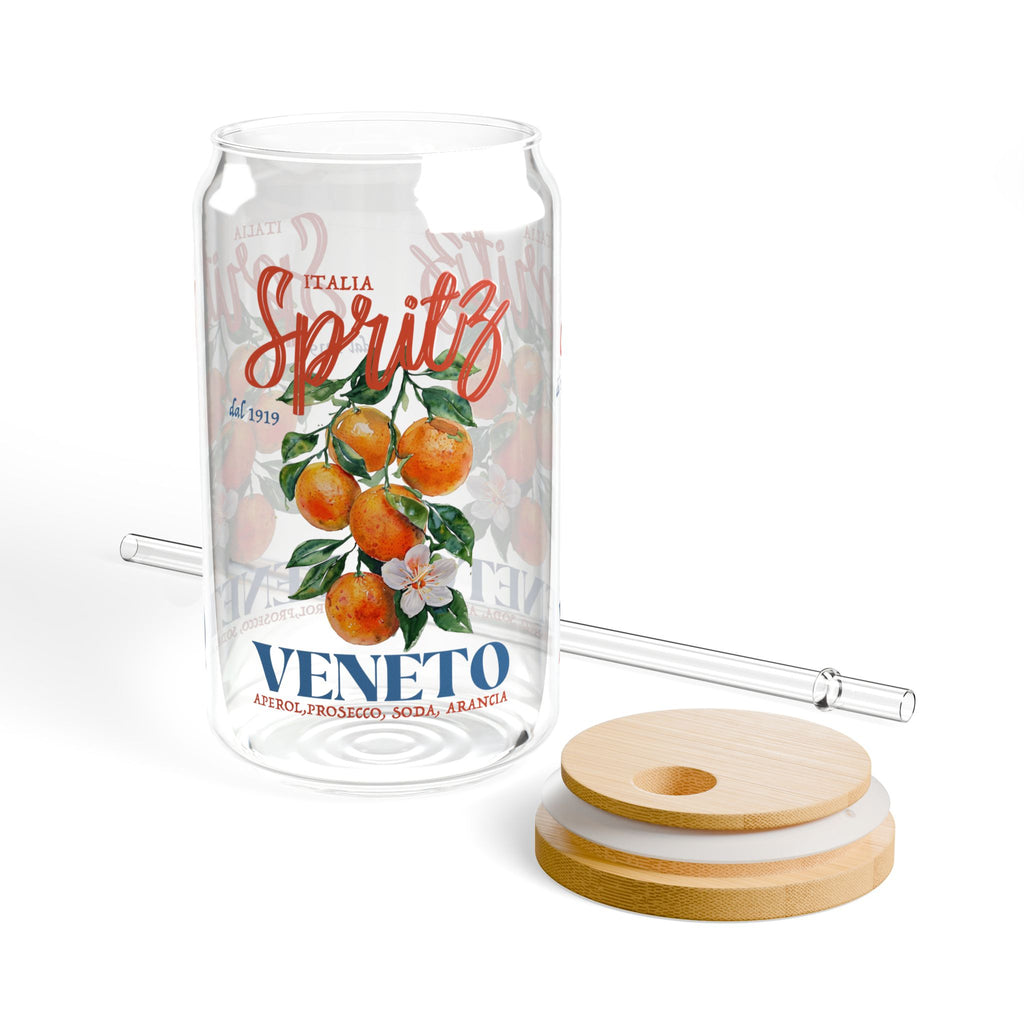 Spritz Orange Veneto Glass Coffee Cup | Italian Summer Drinkware | 16oz Glass Sipper with Optional Straw