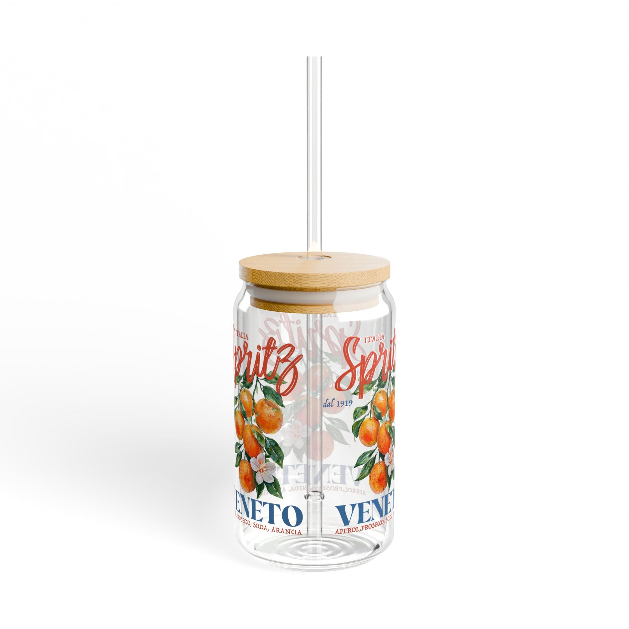 Spritz Orange Veneto Glass Coffee Cup | Italian Summer Drinkware | 16oz Glass Sipper with Optional Straw