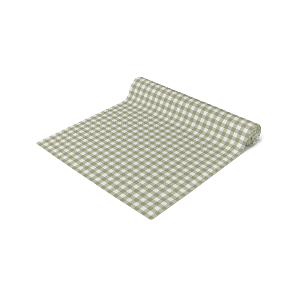 Sage Green Gingham Table Runner – Classic Checkered Farmhouse Table Linen, Cotton Twill or Polyester