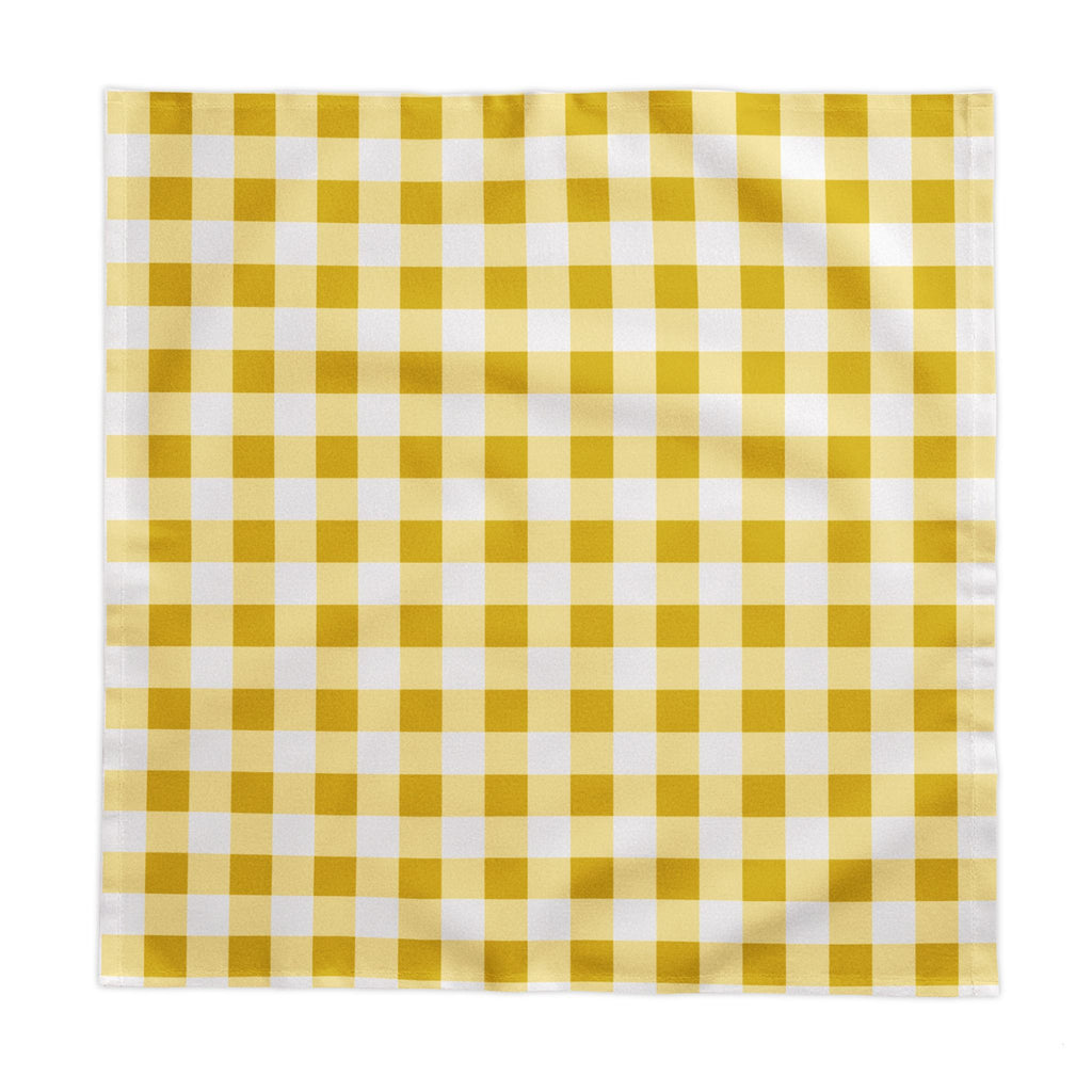 Detailed view of the woven cotton twill fabric and classic yellow gingham checks.