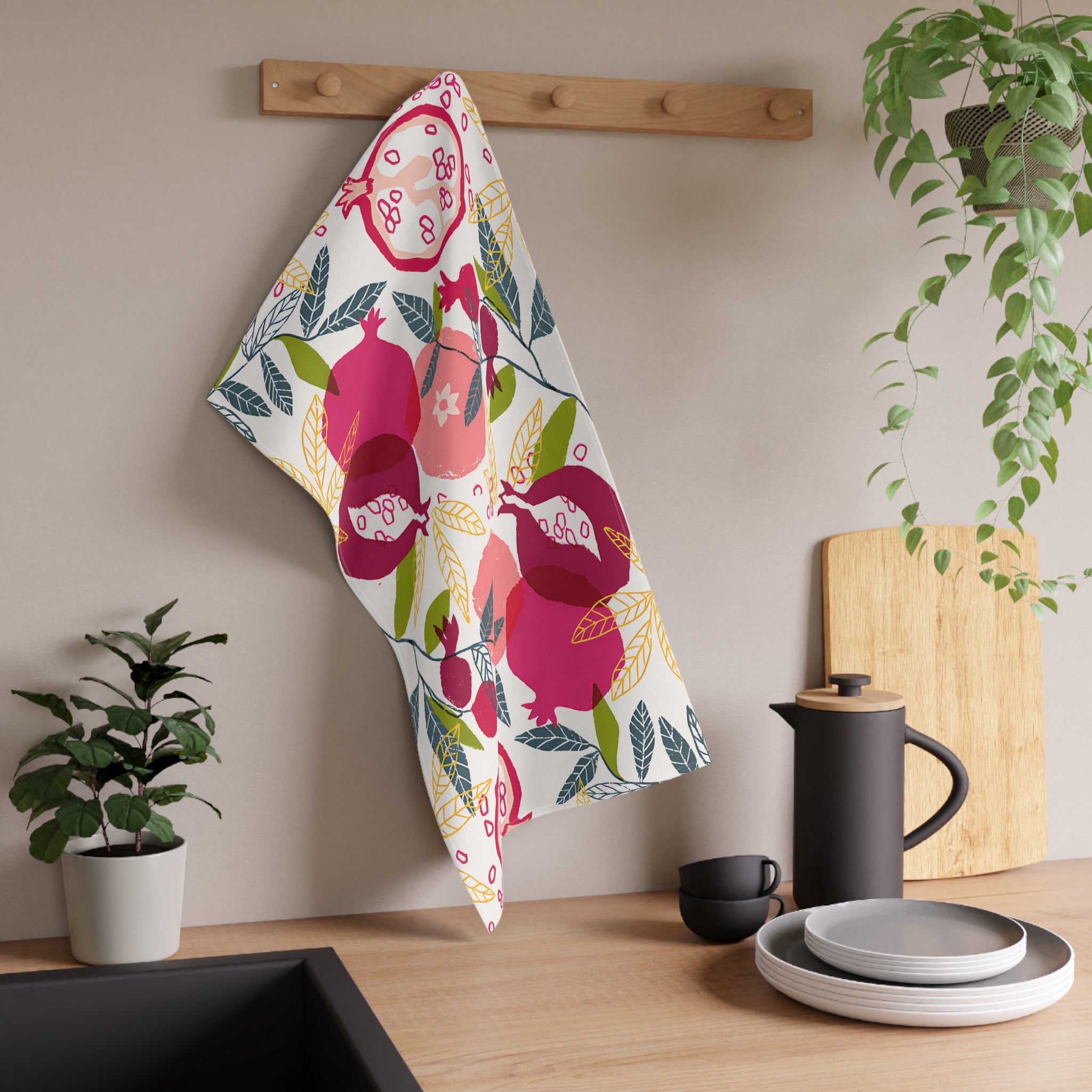 Pomegranate Tea Towel | Colorful Mediterranean Kitchen Towel | Italian-Inspired Dish Cloth