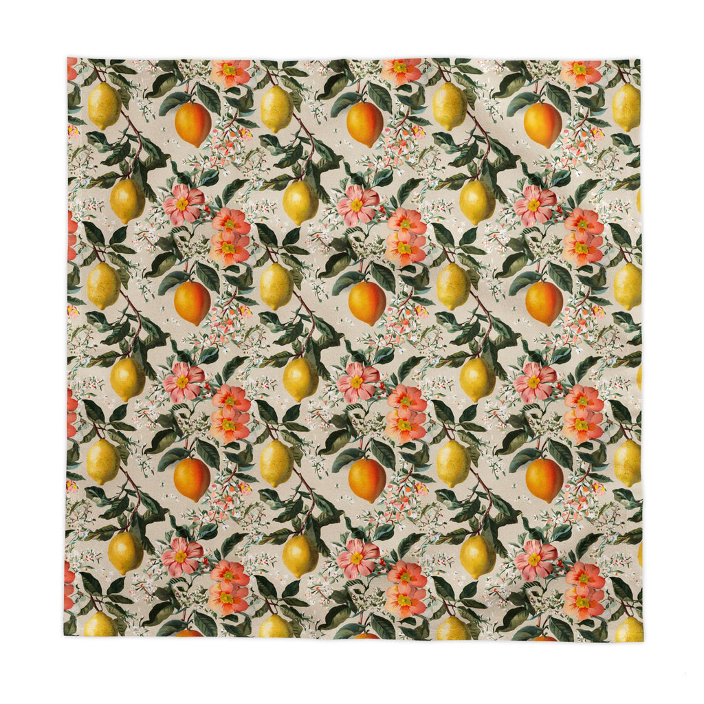 Vintage Amalfi Lemon Tablecloth – 100% Cotton Twill Italian Summer Floral Table Linen