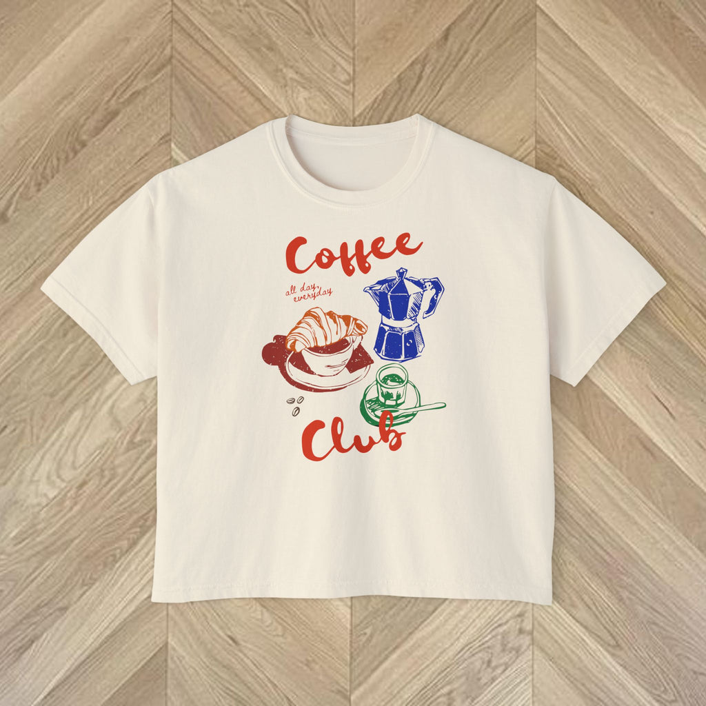 Coffee Club Crop Top, Trendy Vintage Tee, Coffee Lover Cropped Shirt, Retro Boxy Tee, Aesthetic Coffee Style