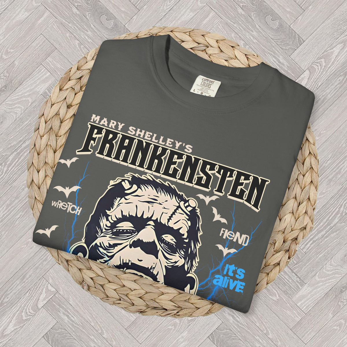 Vintage-inspired Frankenstein horror tee with gothic film artwork