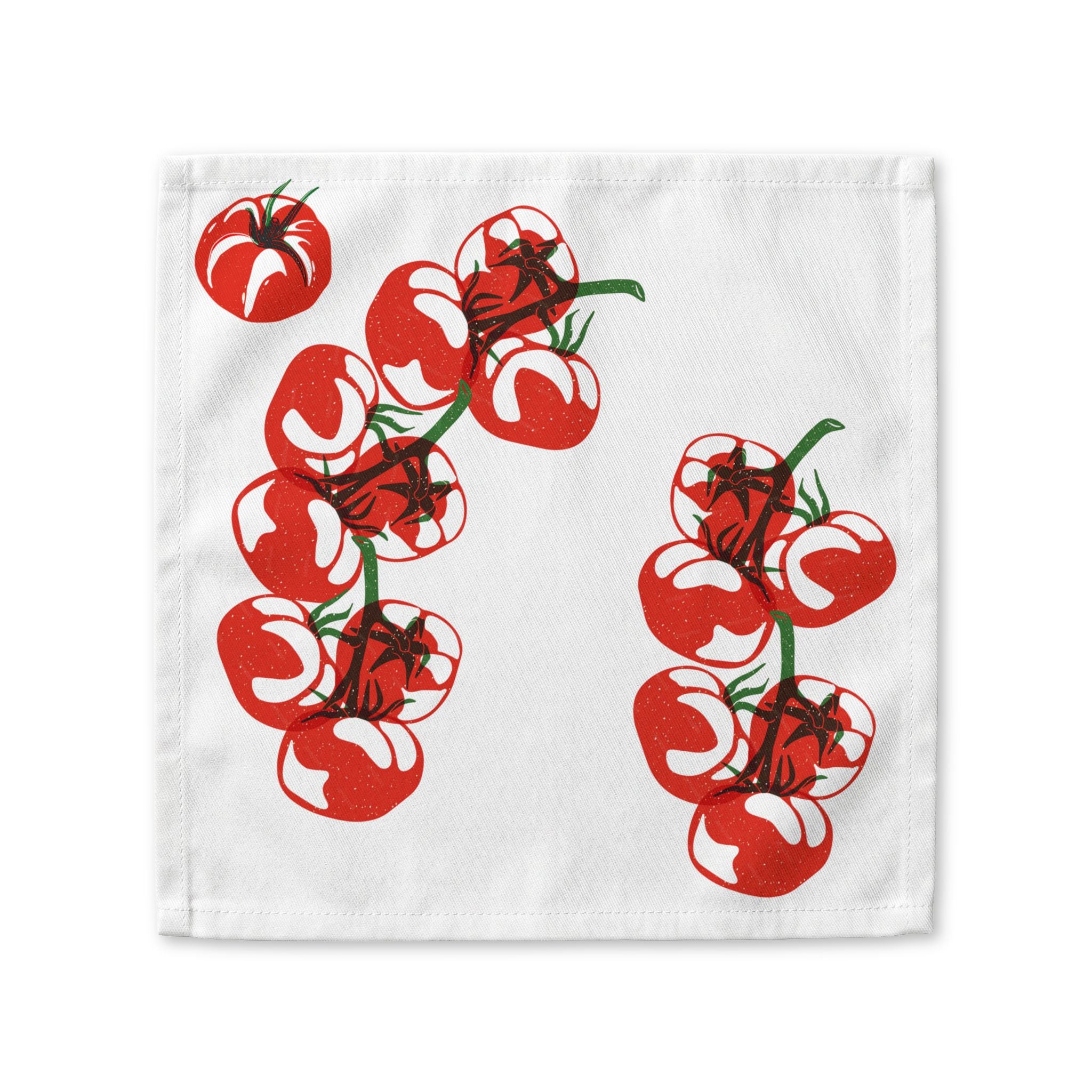 Single tomato cotton dinner napkin folded on table showcasing one-sided print design and premium reusable fabric