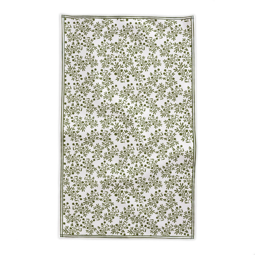 Hand Drawn Olive Branch Tablecloth | Mediterranean Linen Look Dining Table Cover | Green Botanical Tablecloth for Modern Homes