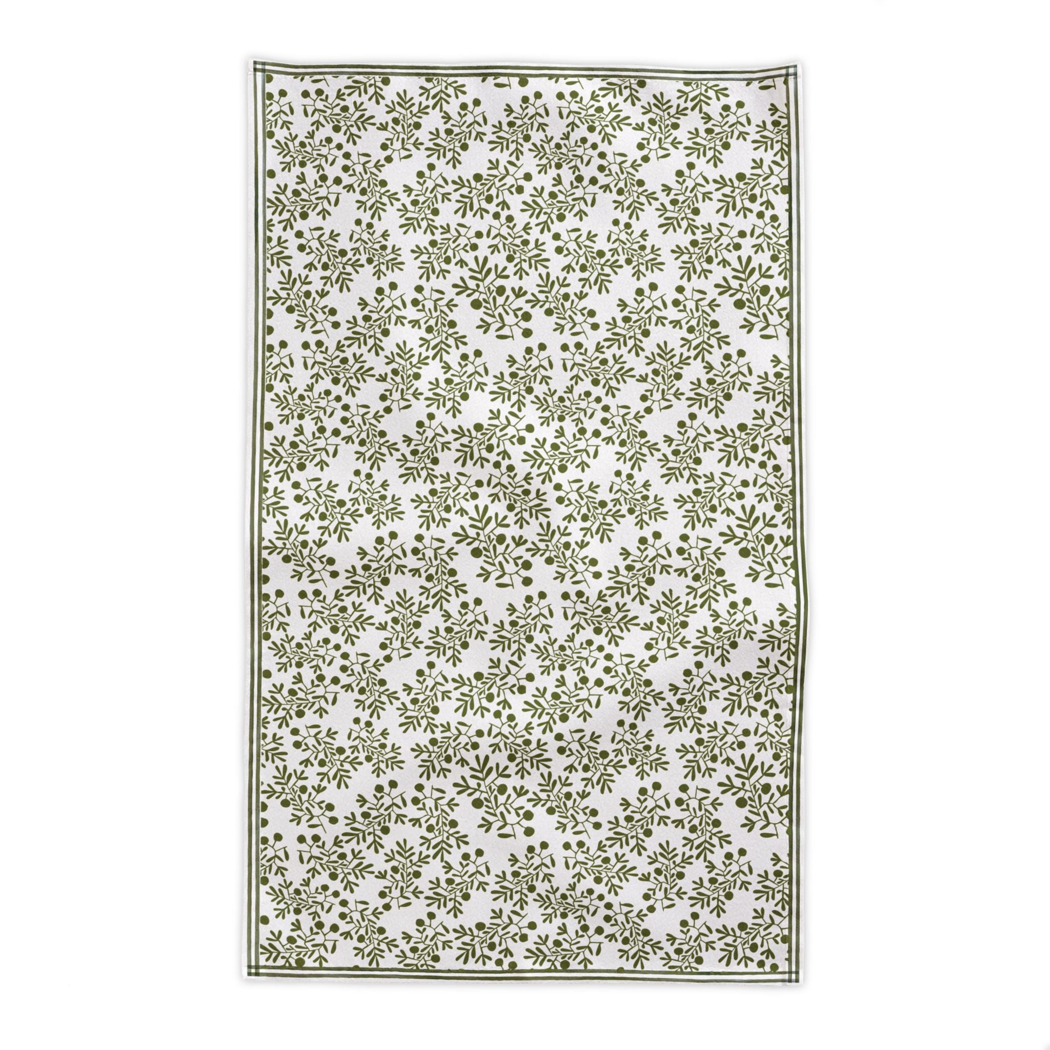 Hand Drawn Olive Branch Tablecloth | Mediterranean Linen Look Dining Table Cover | Green Botanical Tablecloth for Modern Homes