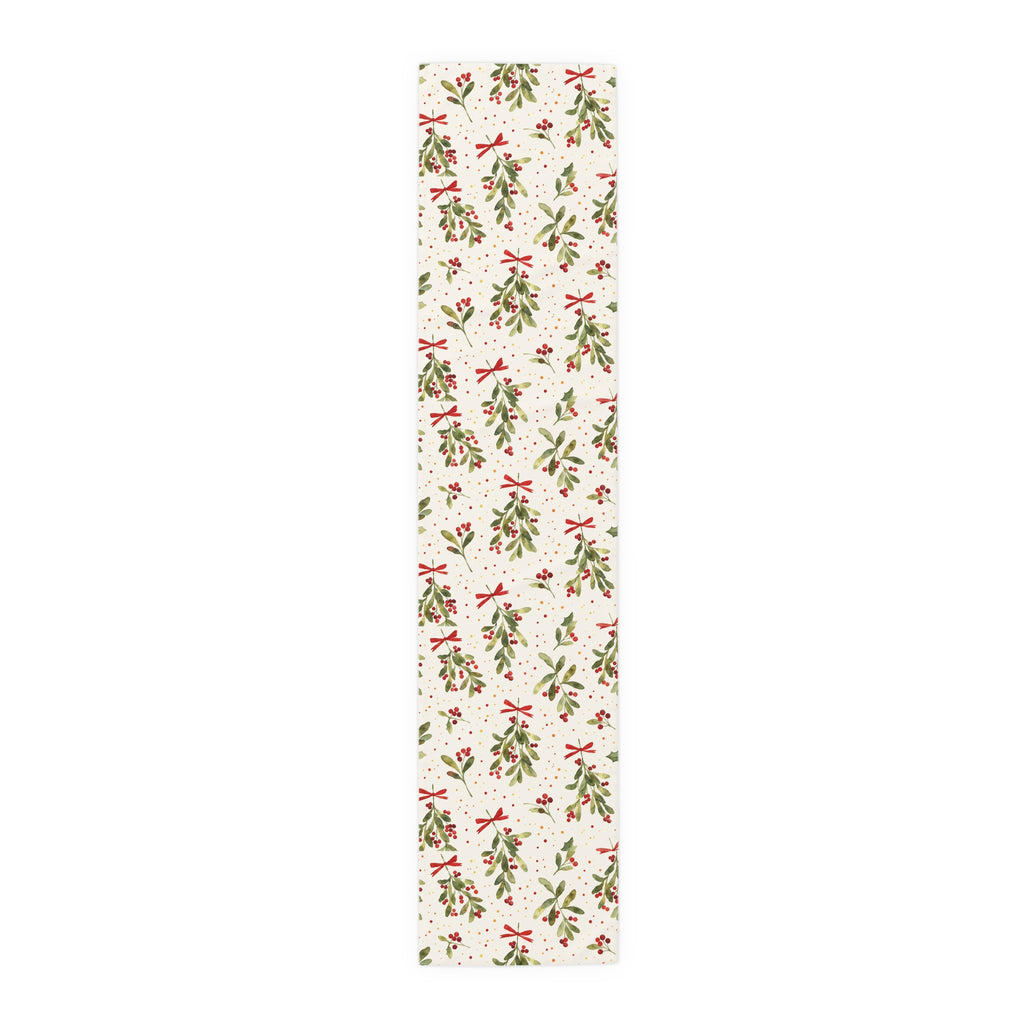 16 x 72 inch watercolour Christmas mistletoe table runner