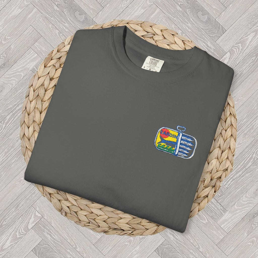 Sardines Embroidered Tee | Comfort Colors Shirt | Fisherman’s Aesthetic & Mediterranean Living | Bold Graphic Tee
