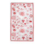 Hand-drawn pizza and pasta pattern tablecloth in cotton twill, perfect for food lovers, Italian weddings and summer entertaining.