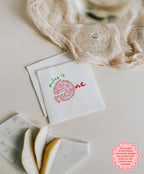 Custom first birthday napkin with a playful pizza design, personalized for a child's pizza party celebration.