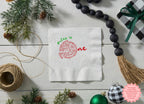 Personalized pizza party cocktail napkin for a first birthday featuring a custom name and special birthday date.
