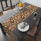 Cotton Twill Fall leaves table runner decorating a long dining table for an autumn family gathering