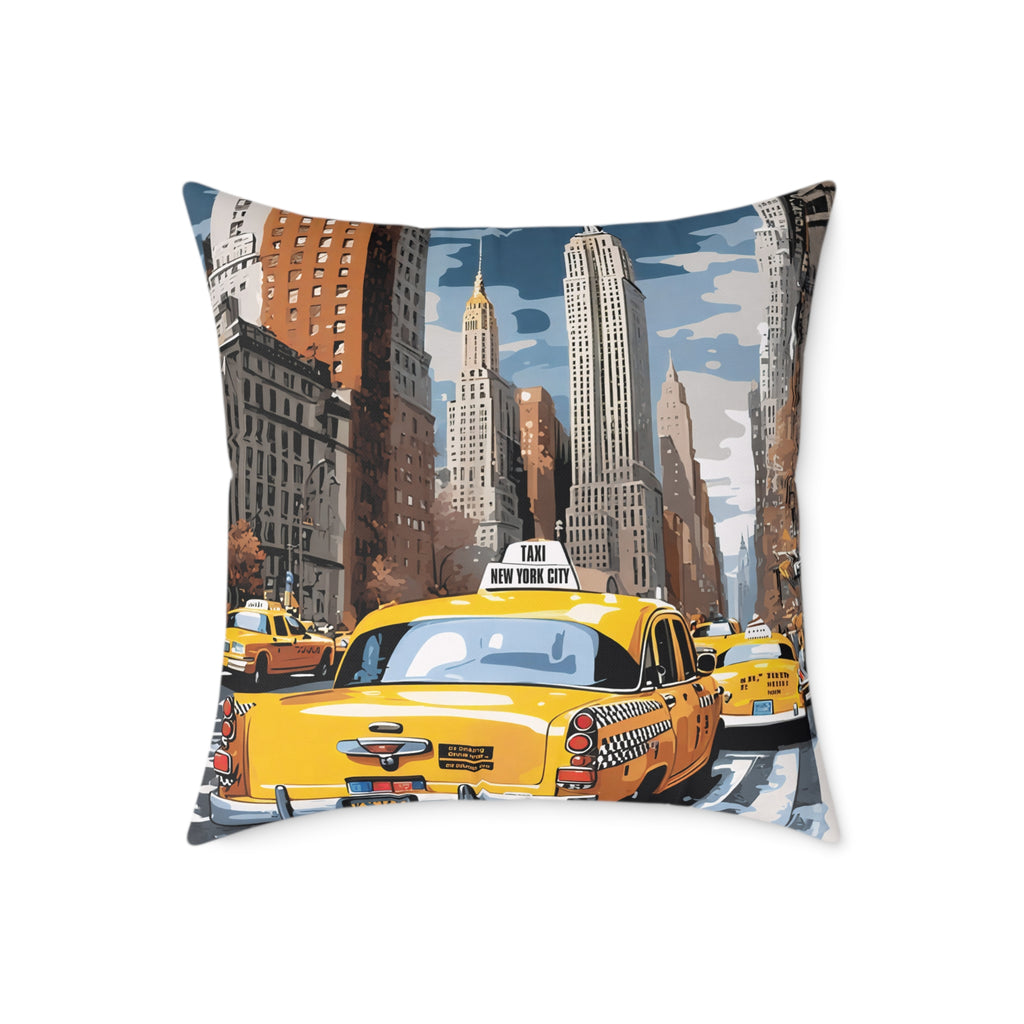 New York City Taxi Pillowcase – 18"x18", 20"x20", 24"x24", 26"x26", 100% Polyester Canvas, Double-Sided Print