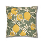 Mediterranean Lemon Faux Suede Cushion | Citrus Botanical Decorative Throw Pillow | Coastal Home Décor