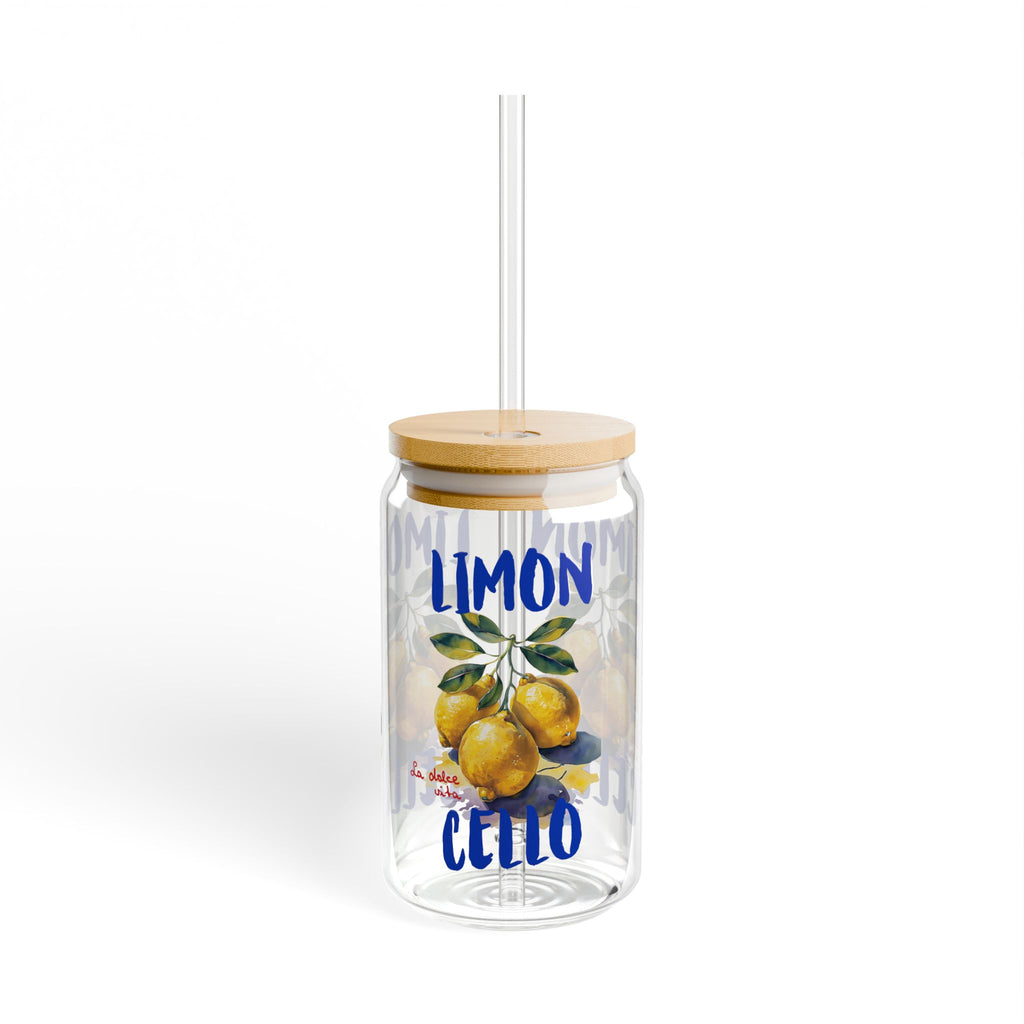 Limoncello Glass Coffee Cup, 16oz Sipper with Optional Glass Straw, Elegant Summer Drinkware, Home Bar & Bachelorette Party Essential