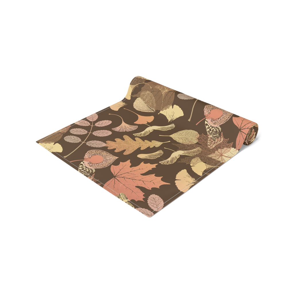 Cotton Twill 16 by 90 inch autumn leaf table runner styled on a large dining table