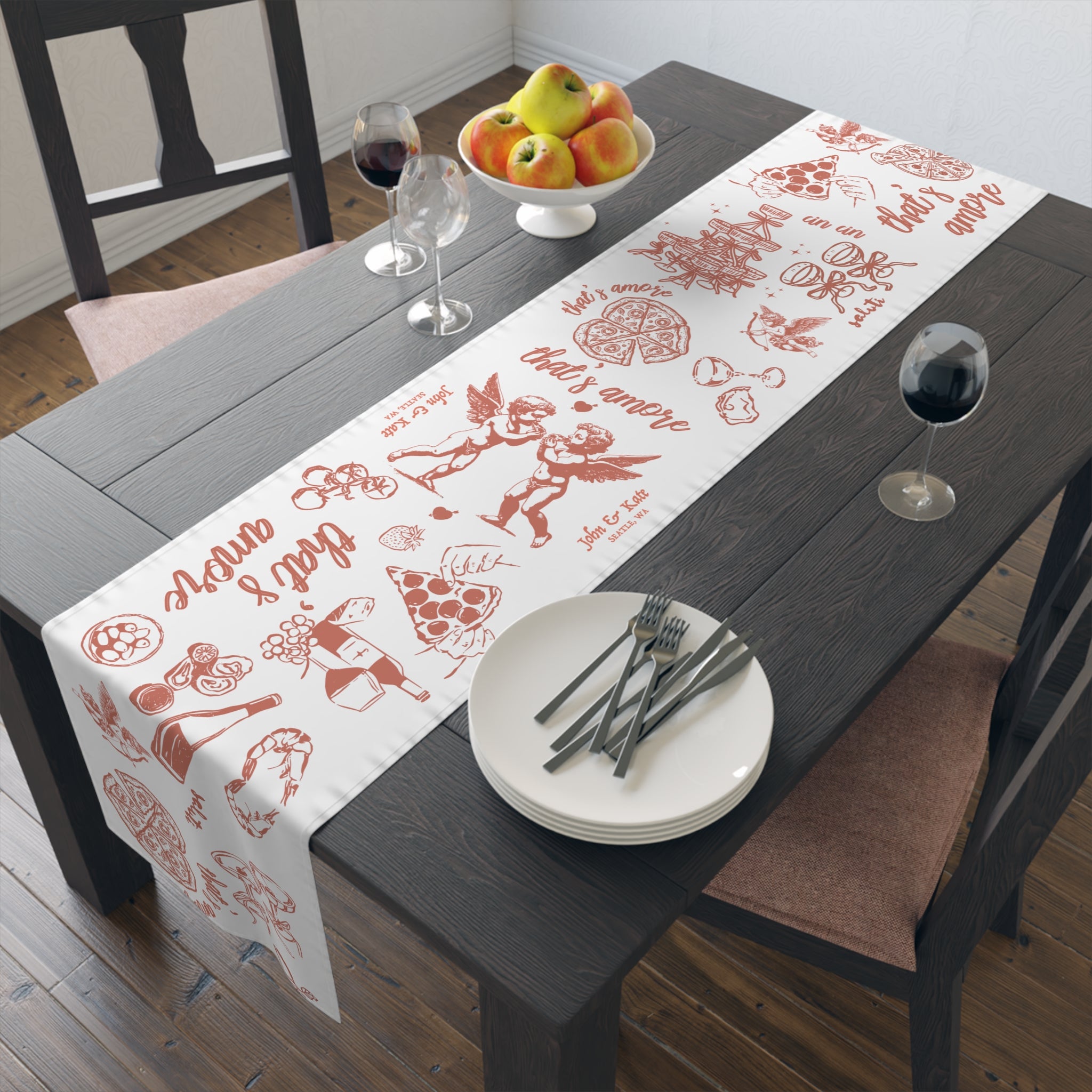 Custom Italian “That’s Amore” Table Runner – Bridal Shower & Wedding Decor, Amalfi Coast Party Linen