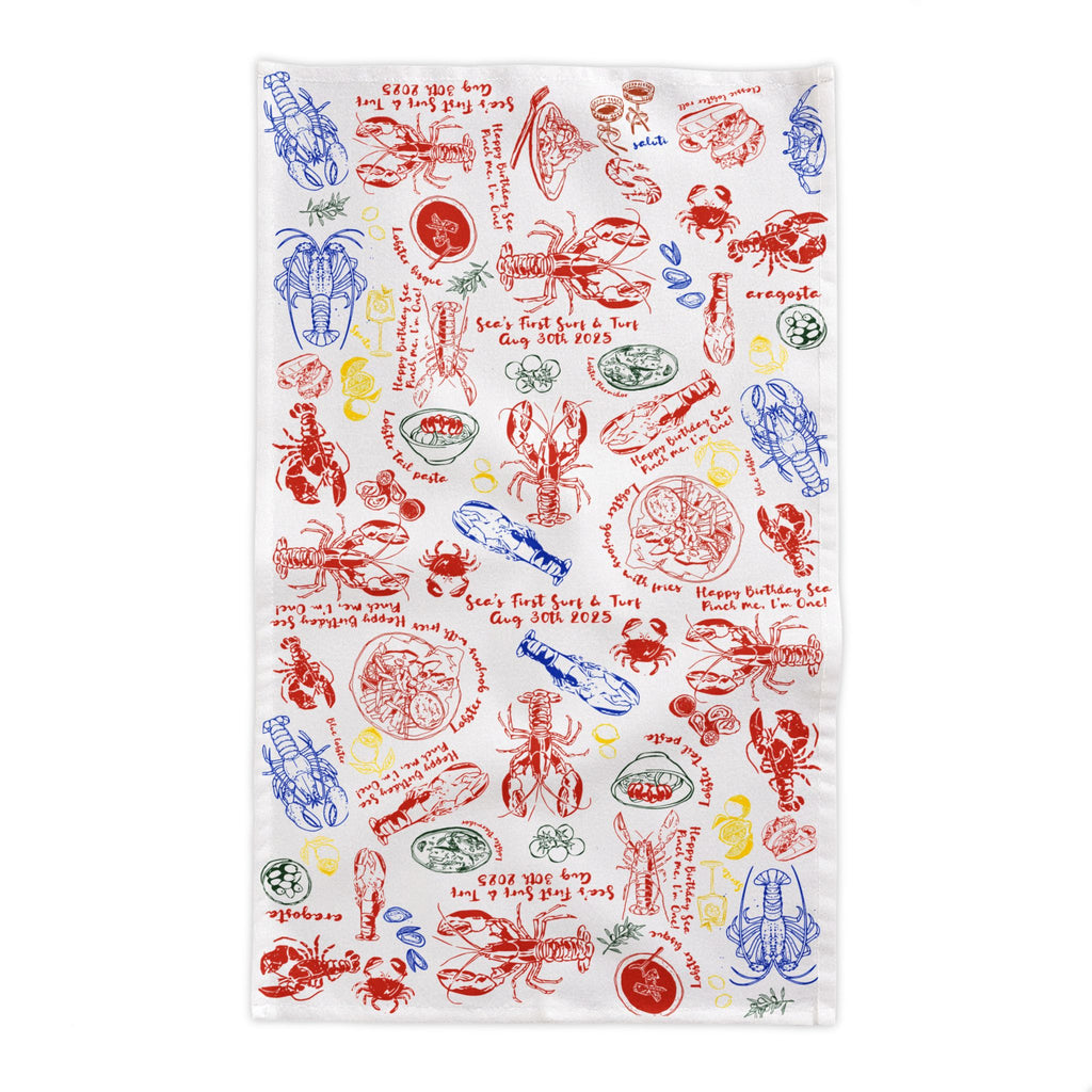 Lobster & Crab Tablecloth – Seafood Lovers’ Dining, Custom Red & Blue Print, Elegant Coastal Kitchen Decor