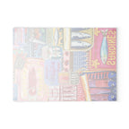 Back of Sardines glass cutting board styled with Mediterranean coastal kitchen decor and fisherman-inspired artwork