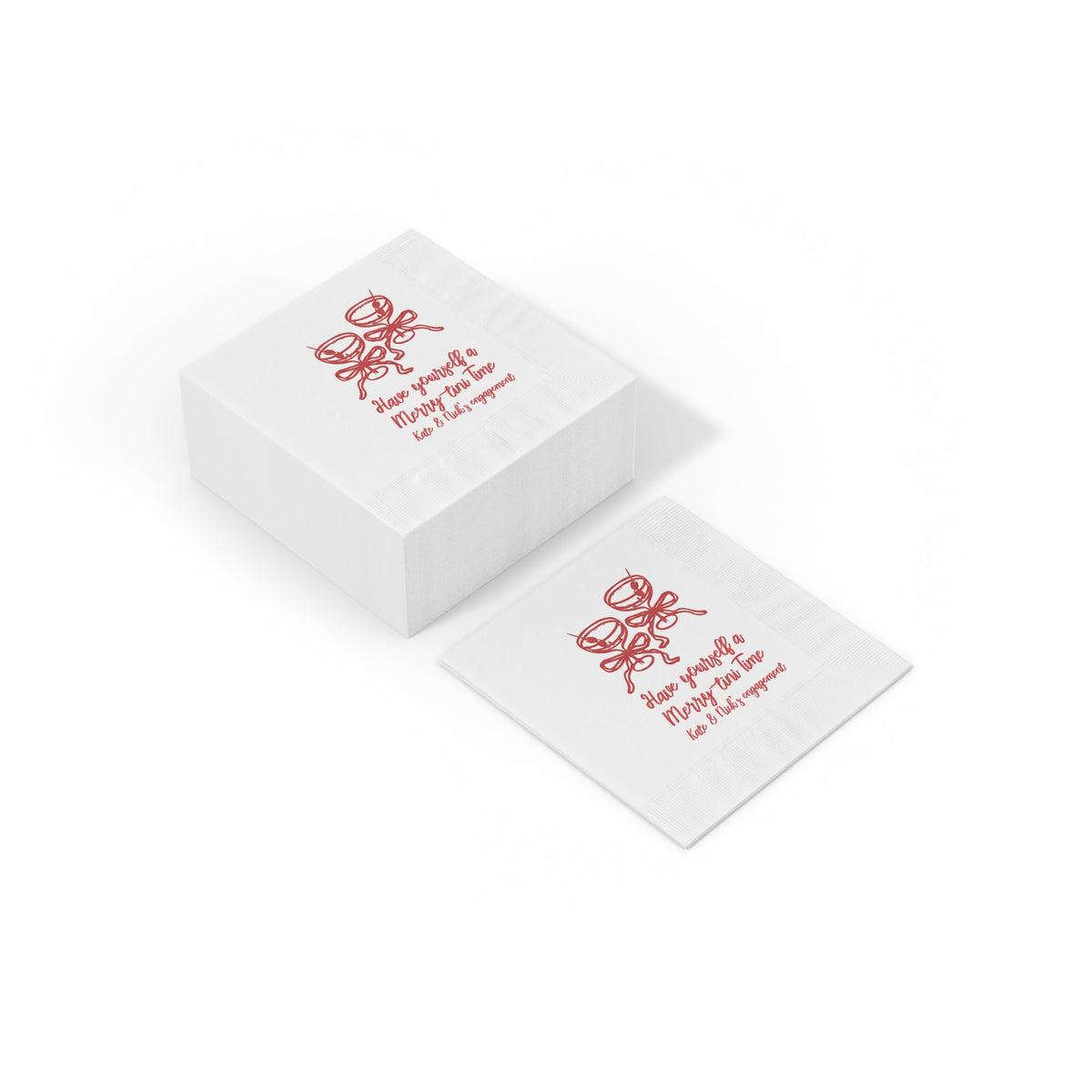Close-up of a soft three-ply white Christmas martini napkin with a smooth texture and elegant coined edge border.